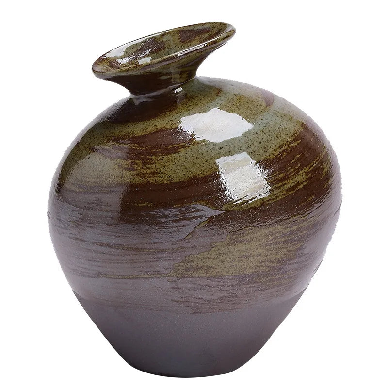 vases céramique marron vert moderne stripes brillants décoration table fleurs artificielles