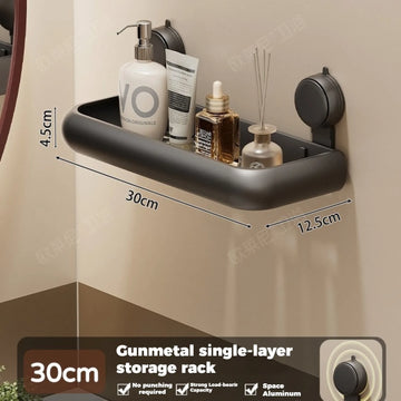 étagère murale salle bain ventouse poignées succion alliage aluminium laqué noir mat moderne organisation
