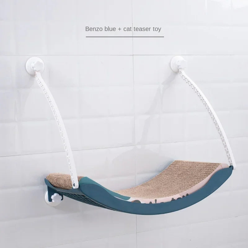 hamac chats gris beige bleu tissu doux cordes ventouses balcon chambre moderne confortable