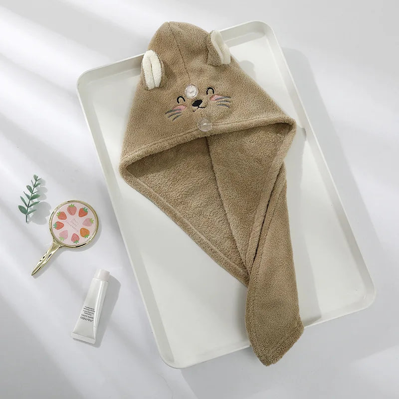 serviette capuche chats absorbante microfibre bleu clair rose pâle miroir crème inclusion unique
