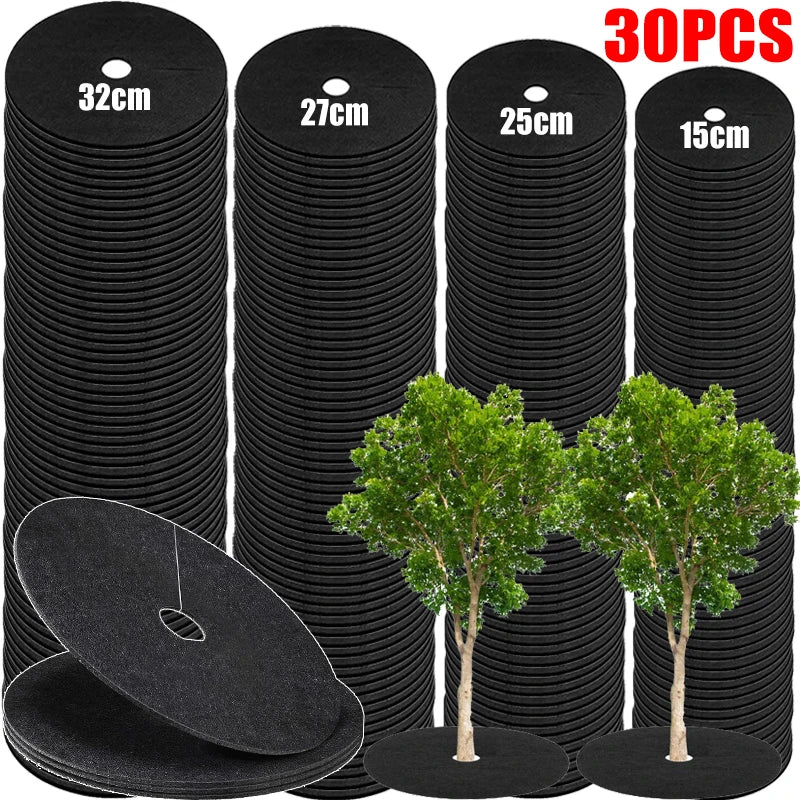 tapis protection arbre noir non tissé épais résistant dégradable 32cm 27cm 25cm 15cm fixations