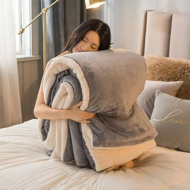 couverture laine gris beige moderne douce anti boulochage portable hospitalière hiver voyage pique nique