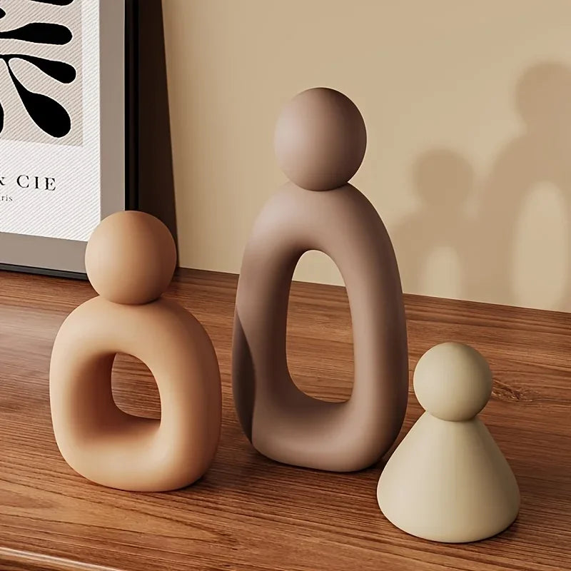 sculptures abstraites modernes minimalistes trois pièces décoration intérieure beige texturée minimaliste