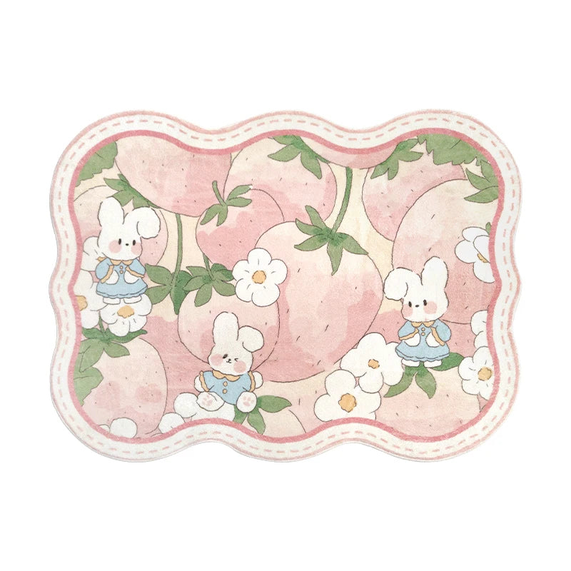 tapis dessin animé ours fruits fleurs vert clair rose pâle beige antidérapant confortable intérieur