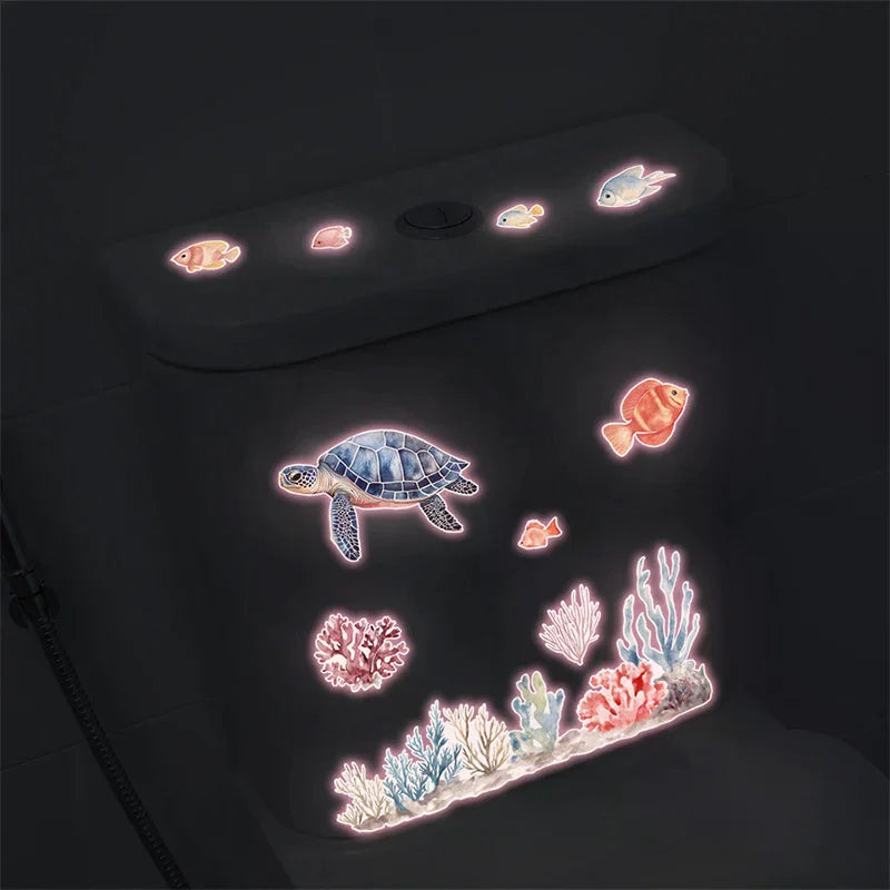 sticker mural sous marin multicolore poissons coraux dauphin cartoon opaques salle bain