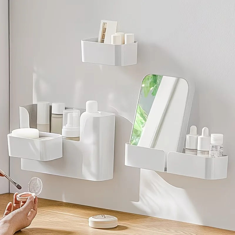 rangement mural adhésif blanc moderne cuisine bouteilles boîtes sans perçage réutilisable plastique