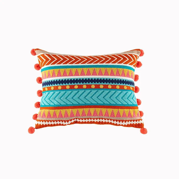 housse coussin brodée boho chic motif floral géométrique polyester 30x60cm decoration maison