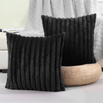 coussins décoratifs carrés rayés peluche douce moderne gris blanc cassé 45x45cm