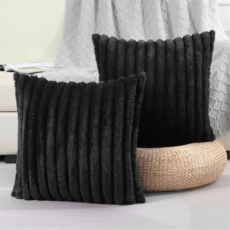 coussins décoratifs carrés rayés peluche douce moderne gris blanc cassé 45x45cm