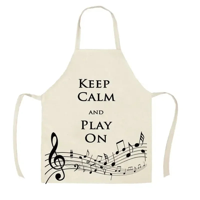 tablier cuisine lin beige clair motif notes musicales piano adulte enfant