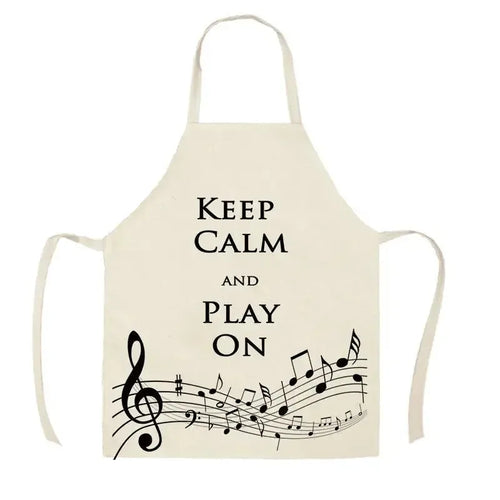tablier cuisine lin beige clair motif notes musicales piano adulte enfant