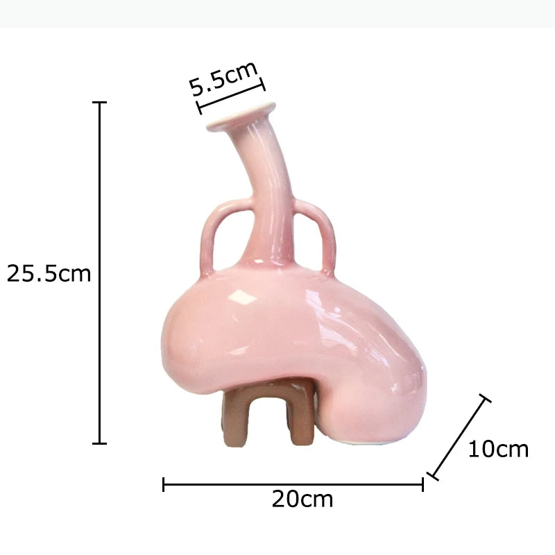 vase décoratif moderne rose marron nuance sculptural asymétrique fixations pied