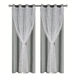 rideau brodé classique polyester translucide blanc gris 100x130cm anneaux