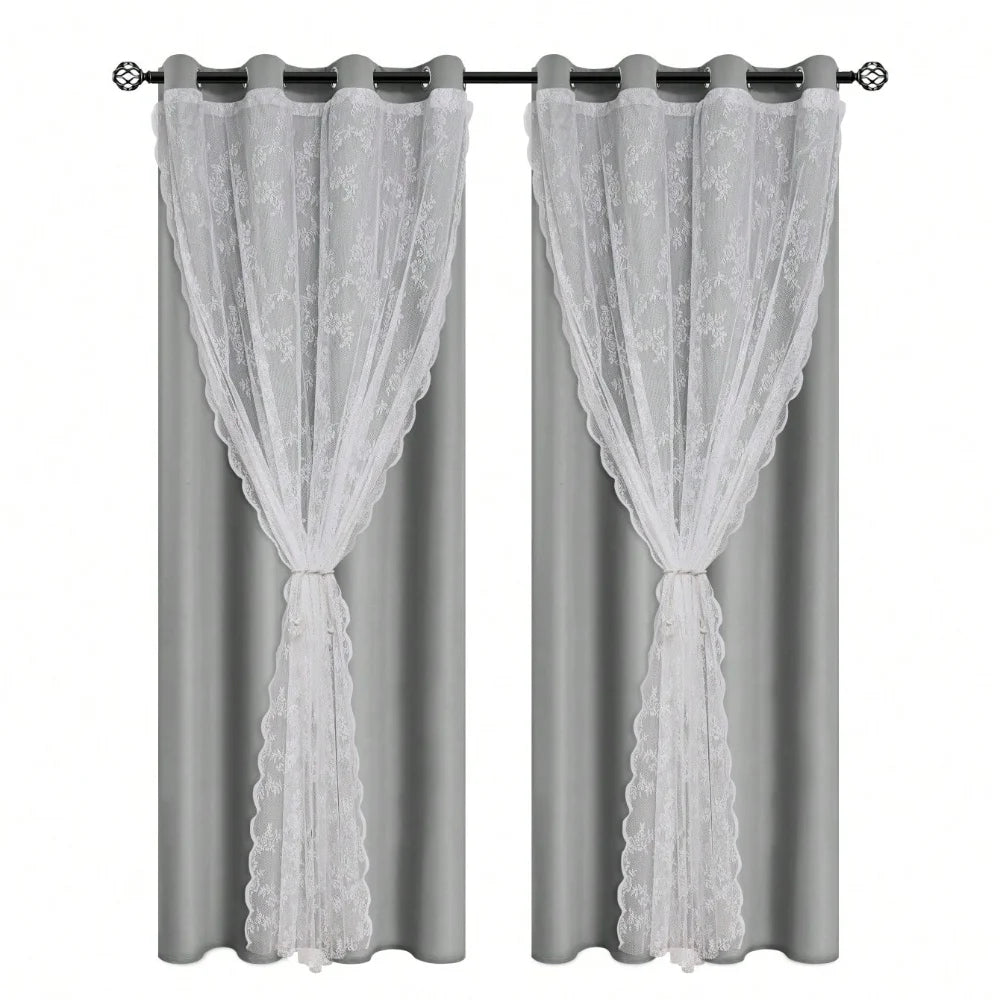 rideau brodé classique polyester translucide blanc gris 100x130cm anneaux