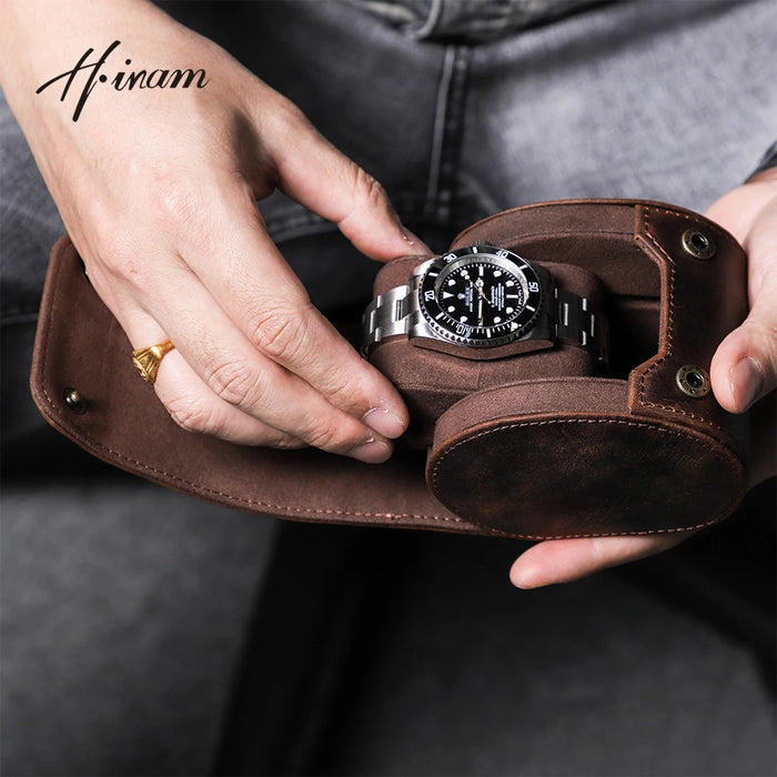 Boîte à montres en cuir véritable couleur bronze vue de face