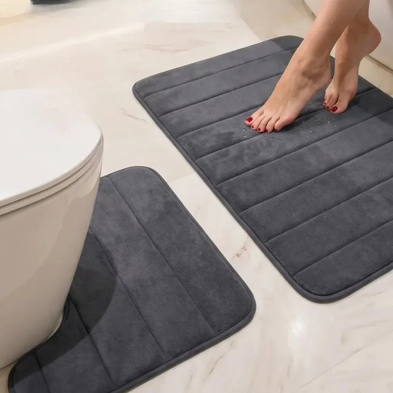tapis bain antidérapant mousse mémoire forme gris bleu moderne salle bain
