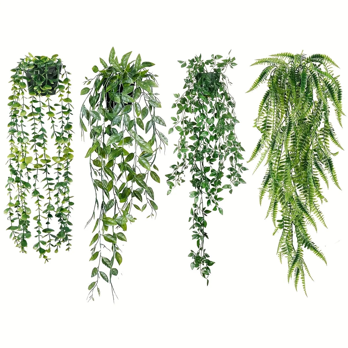 décoration intérieure plante suspendue artificielle feuilles vertes moderne minimaliste pot noir
