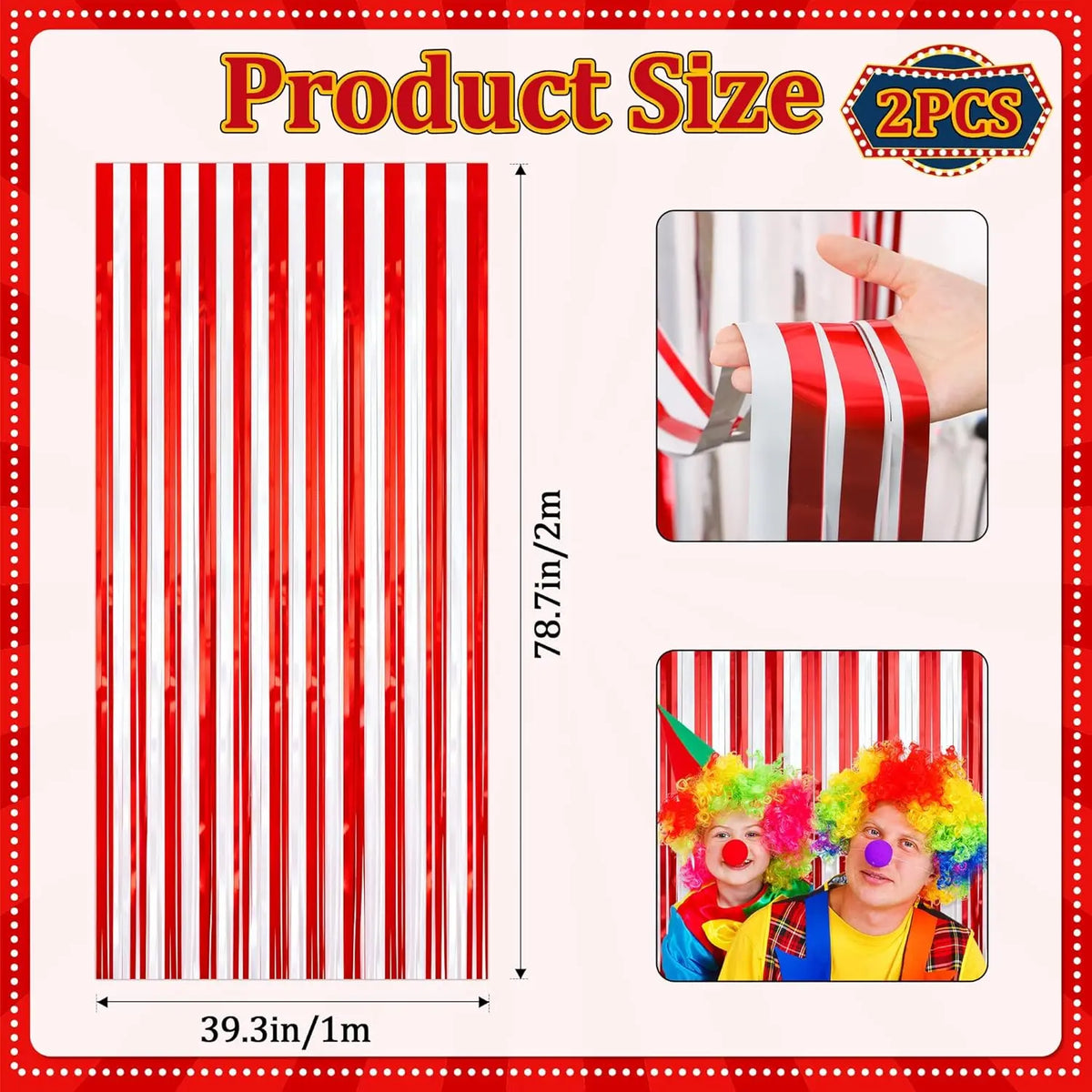 rideaux franges métalliques rouge blanc motif rayures décoration cirque fête anniversaire mariage événement