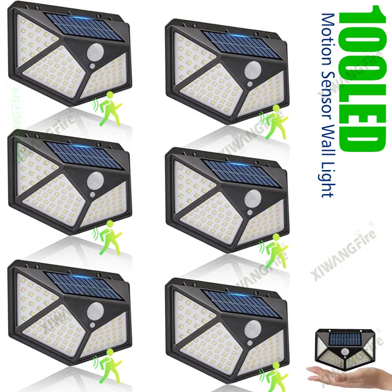 lampe solaire murale moderne noire 100 led capteur mouvement ip65 étancheextérieur patio jardin
