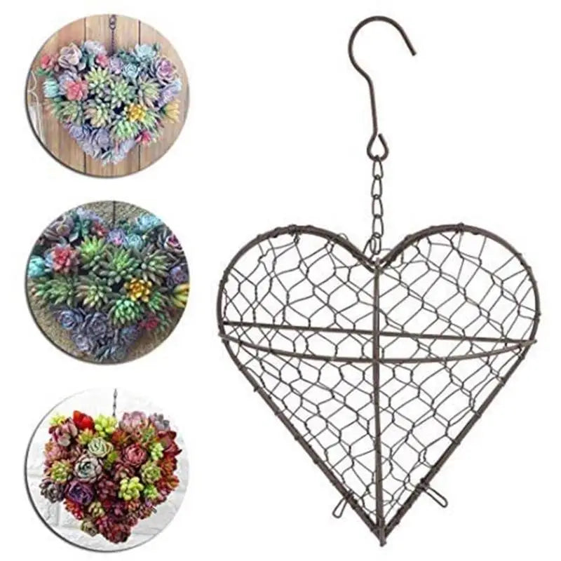 jardinière suspendue cage cœur métal gris maille hexagonale vintage crochets chaîne rustiqueintérieur