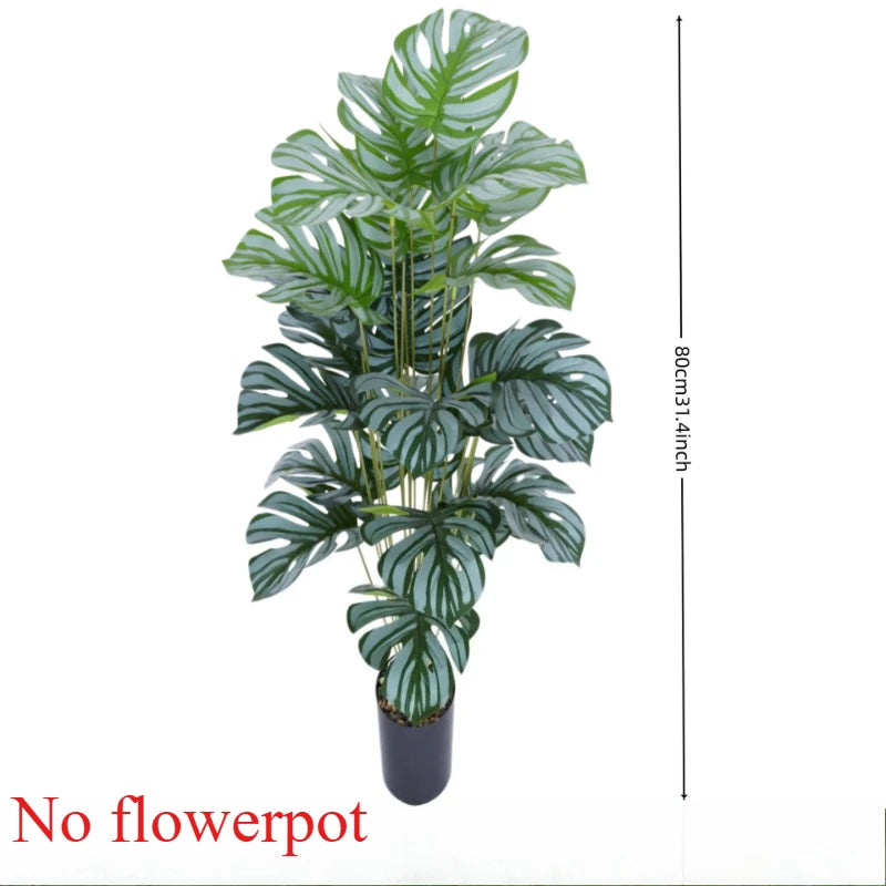feuilles artificielles monstera vert nervures blanches décoration intérieure moderne trois pièces