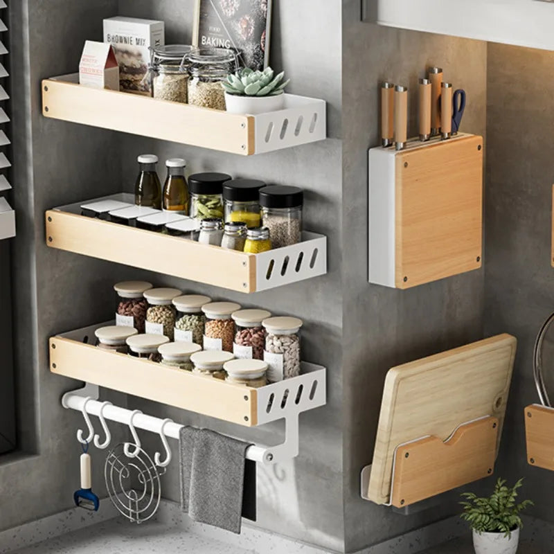 étagère murale bois marron bouteilles condiments huile d'olive moderne vis fixations rechargeable multifonctionnelle