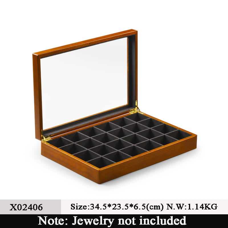 boîte bijoux bois marron clair intérieur noir transparent classique occasion anniversaire festival commercial neutre