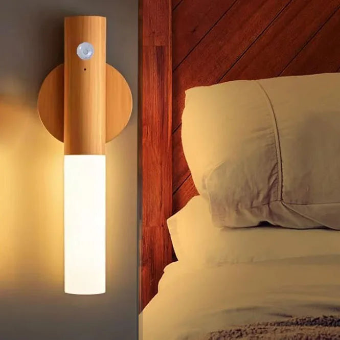 lampe murale led détecteur mouvement usb rechargeable blanc noir bois moderne fixée mur contemporaine