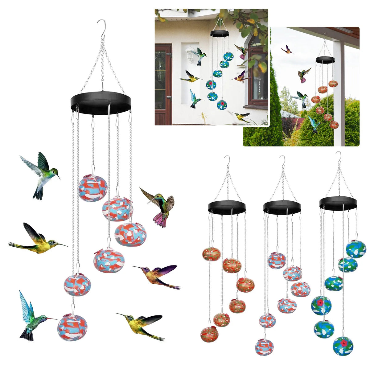 cloche vent moderne motifs floraux crochet métallique multiple couleurs extérieur