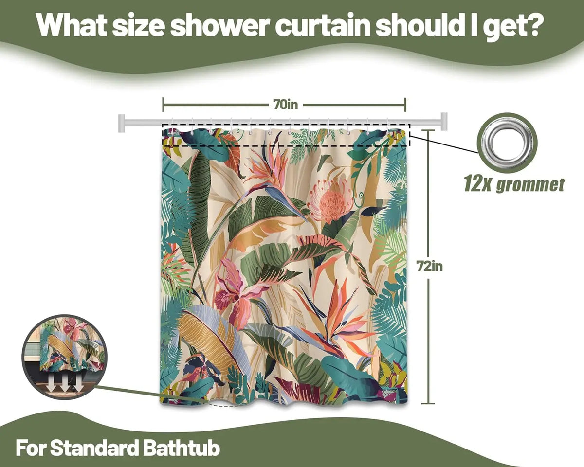 rideau douche tropical feuilles fleurs moderne multicolore opaques 12 71x71inch