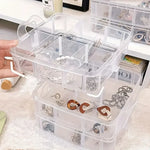 boîte rangement bijoux transparente pratique moderne poignée réutilisable compartiments plastique