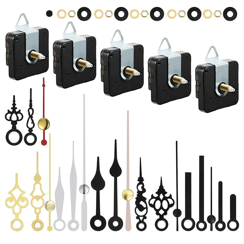 aiguilles horloge variées couleurs or argent noir rouge kit remplacement moteur quartz vis rondelles