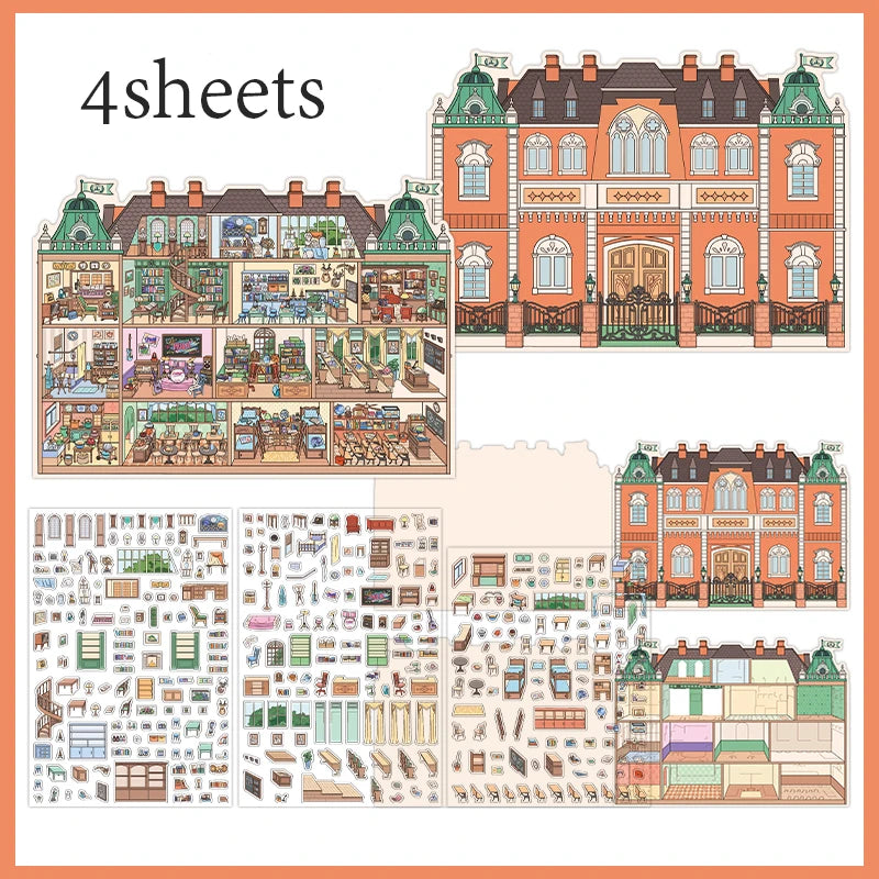 autocollants puzzle art déco multicolore adhésif détails intérieurs meubles personnages opaques grands scrapbooking diorama