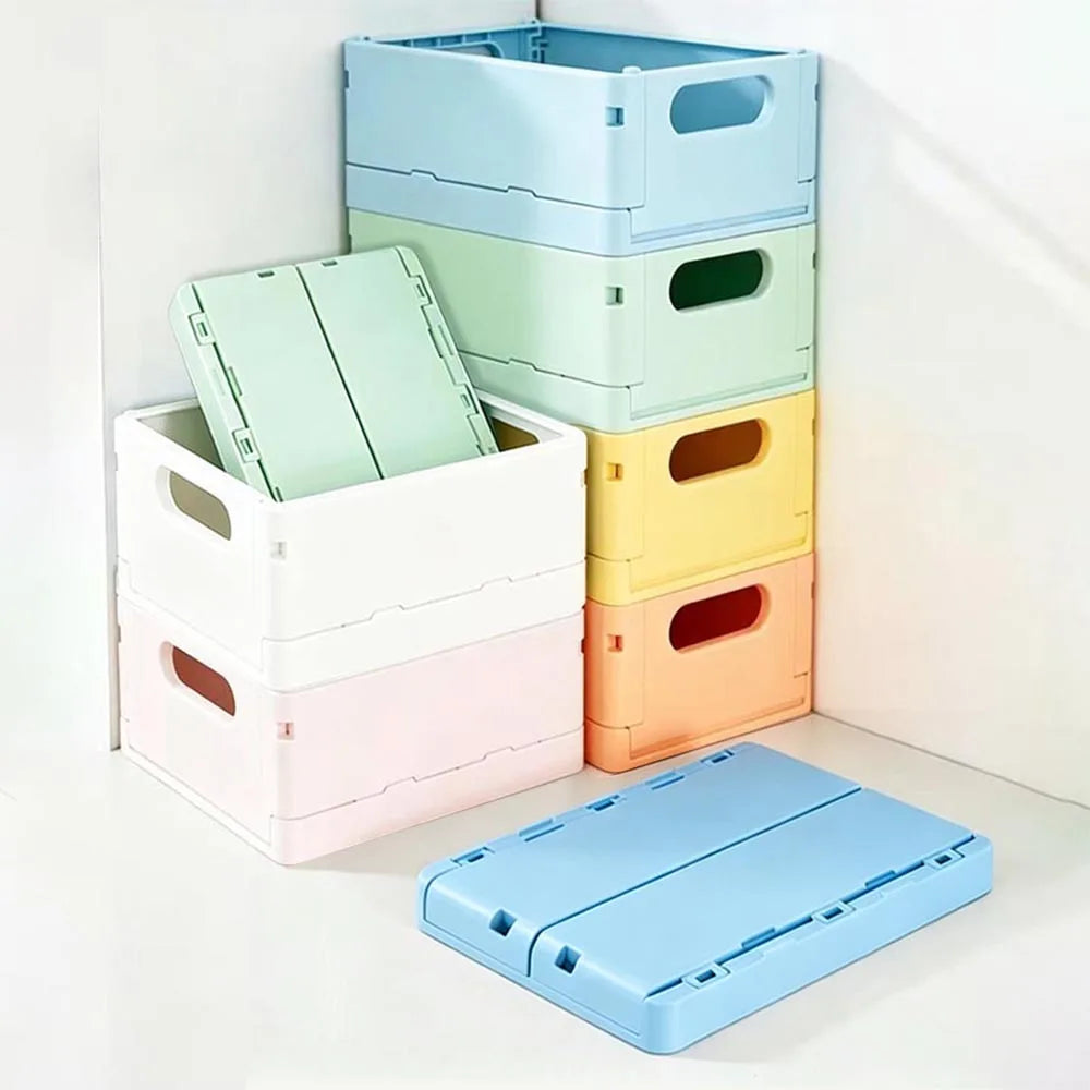 boîtes rangement pliables moderne bleu clair vert pastel blanc jaune rose orange pastilles perforations