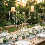chandelier métal or bougies blanches décor mariage festif élégant table centro