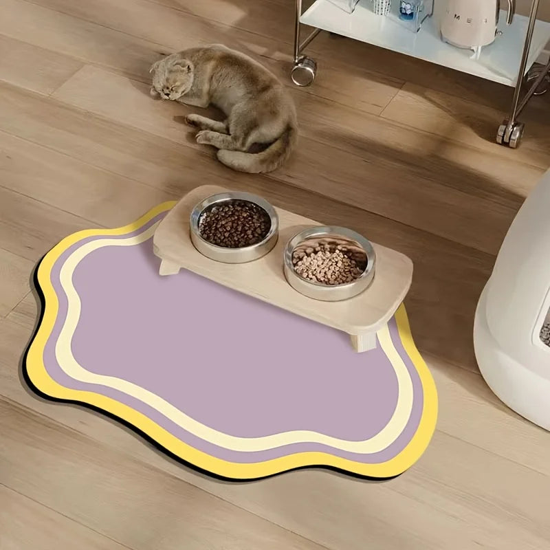 tapis alimentation animaux compagnie bleu violet vert petit chien moderne minimaliste boue diatomées deux