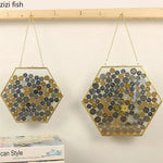 cadre photo moderne or transparent hexagonal chaîne collection monnaies photos spécimens