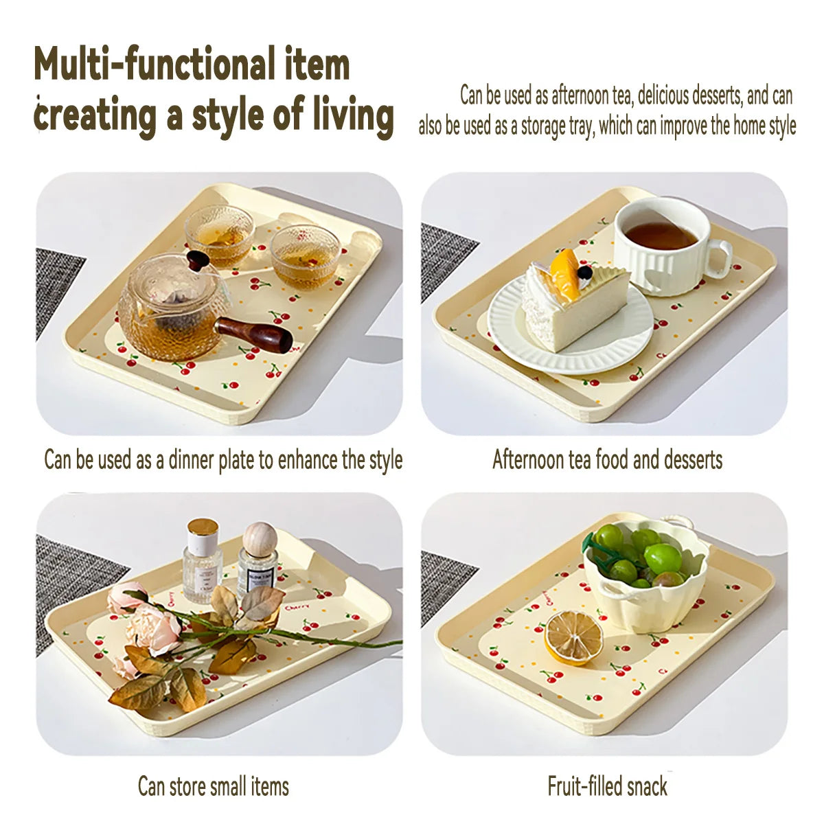 assiettes plates moderne motif cerises lettres cherry beige clair rangement bijoux parfum organisateur cuisine