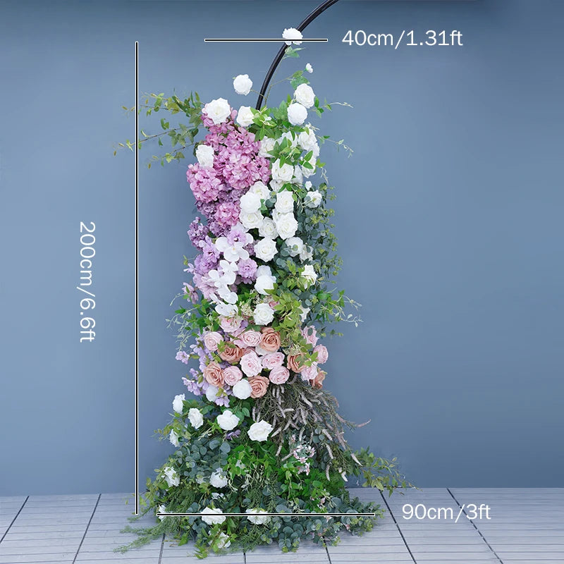 arche décorative florale violet rose blanc vert fleurs artificielles feuillage classique extérieur mariage événement
