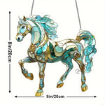 décoration suspendue chevaux verre coloré bleu turquoise or marron rouge feuille métal 20cm