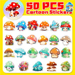sticker kawaii champignon dessin animé vert bleu orange rouge blanc adhésif collection diy scrapbook