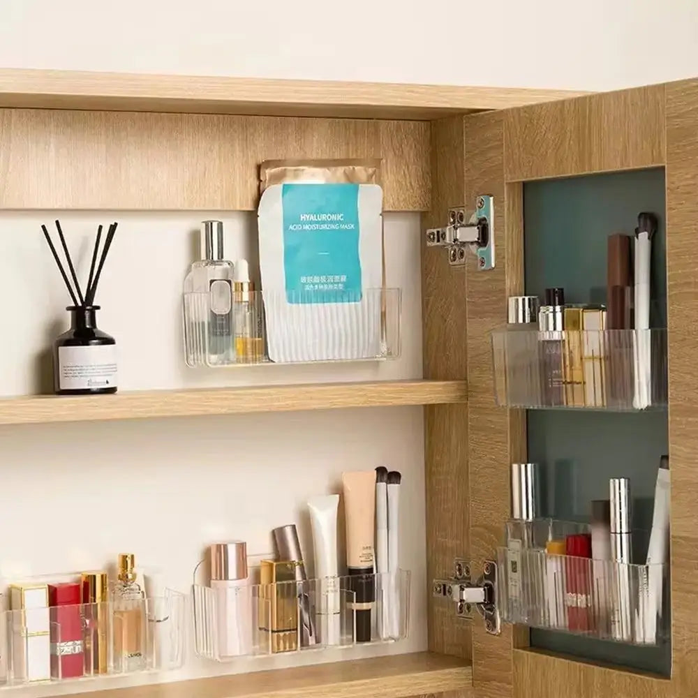 porte produits mural adhésif transparent moderne compartiments rangement efficace