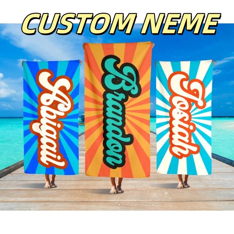serviette plage personnalisable bleu orange rayures vintage rapide absorption machine