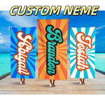 serviette plage personnalisable bleu orange rayures vintage rapide absorption machine