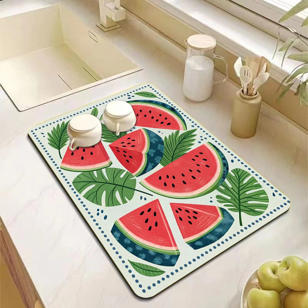 tapis cuisine gris motif pastèque absorbant antidérapant séchage vaisselle moderne plan travail