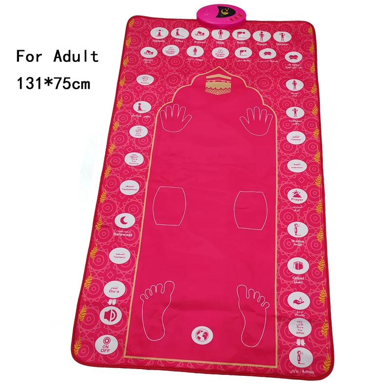 tapis prière islamique acrylique motifs géométriques kaaba moderne rose bleu marine
