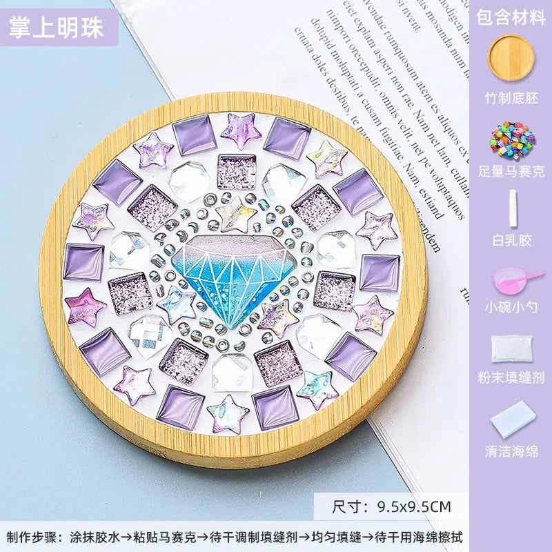 coasters mosaïque multicolores créatifs artisanal diy bambou transparents opaques