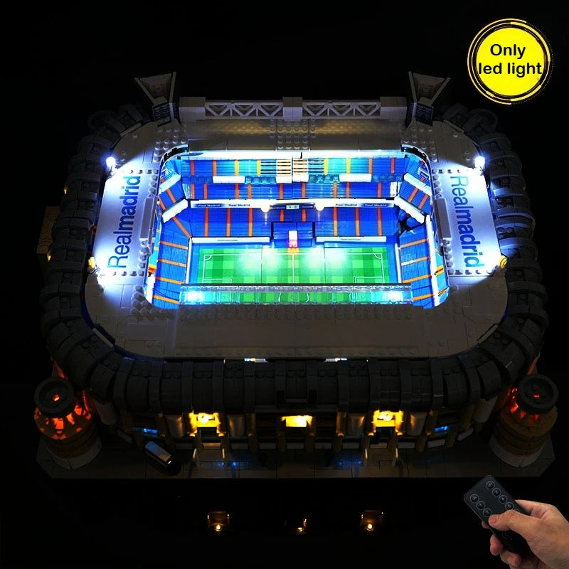 maquette stade real madrid led éclairage détaillée bleu blanc gradins públicoités logos