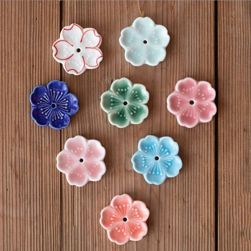 support encens céramique fleurs cerisier artisanal aromathérapie salon