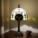 lampe table tiffany cat face stained glass noir blanc verte jaune vitrail